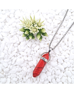 Howlite Red Necklace (stainless steel chain)