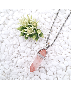 Strawberry Quartz Necklace (stainless steel chain)